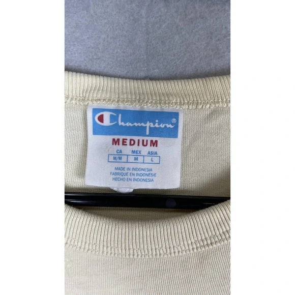 Champion Shirt Mens Medium Beige Big C Logo Script Graphic Tee T-Shirt Casual - Picture 4 of 8